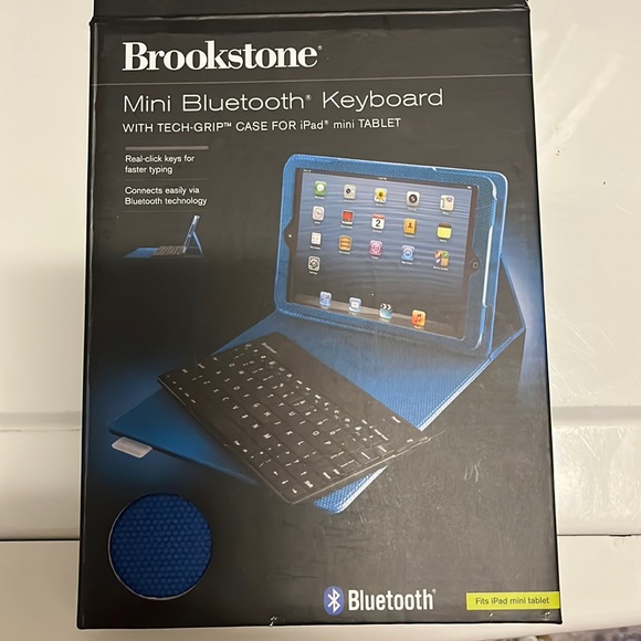 Brookstone, mini Bluetooth keyboard with tech grip case for iPad mini tablet - Picture 1 of 6